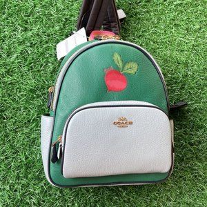 Coach Radish Leather Mini Court Backpack Green / Light Teal / Multi